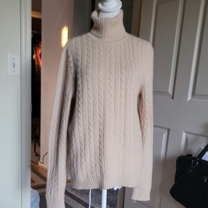 Lauren Ralph Lauren Cable Knit Turtleneck Cashmere Sweater - Cream